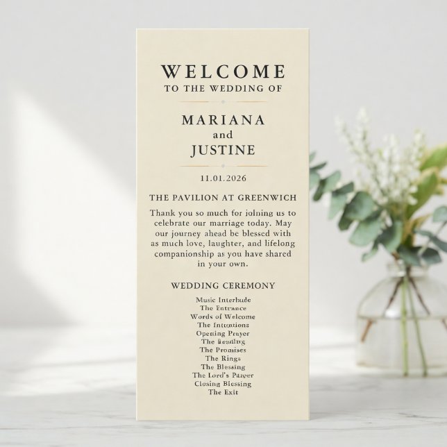 Editorial-Minimalistische Hochzeitsprogrammkarte f Programm (Editorial Minimalist Winter Wedding Program Card
)