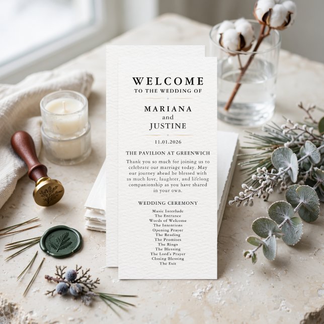 Editorial-Minimalistische Hochzeitsprogrammkarte f Programm (Editorial Minimalist Winter Wedding Program Card)
