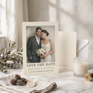 Editorial-Minimalistische Winter-Elfenbein-Hochzei Save The Date