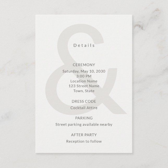 Editorial Typography Wedding Details Card Begleitkarte (Vorderseite)