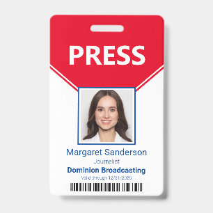 Editorialer Pressepass Foto-Barcode-ID-Ausweis Ausweis