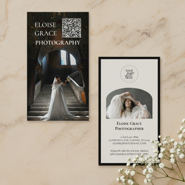Editoriales Foto-Logo-QR-Code-Geschäftskarte Visitenkarte (Market your photography business in style with this editorial business card!)