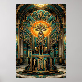 Edle Art Deco-Hirsch Golden Silhouette Poster