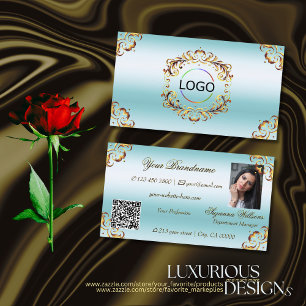 Edle Gold-Dekoration Eisblau-Logo-Foto und QR-Code Visitenkarte