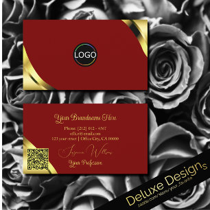 Edle Gold-Ecken auf Rot mit Logo und QR-Code Visitenkarte