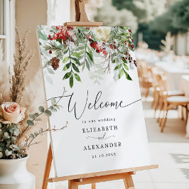 Edle Hochzeitswillkommen im Winter immergrün