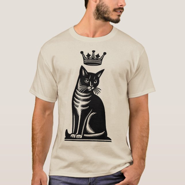 Edle Katze im Holzschnitt-Stil T-Shirt (Vorderseite)