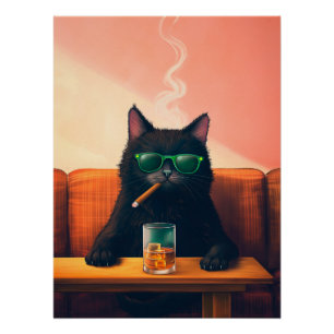 Edle Katze trinkt Whiskey Poster