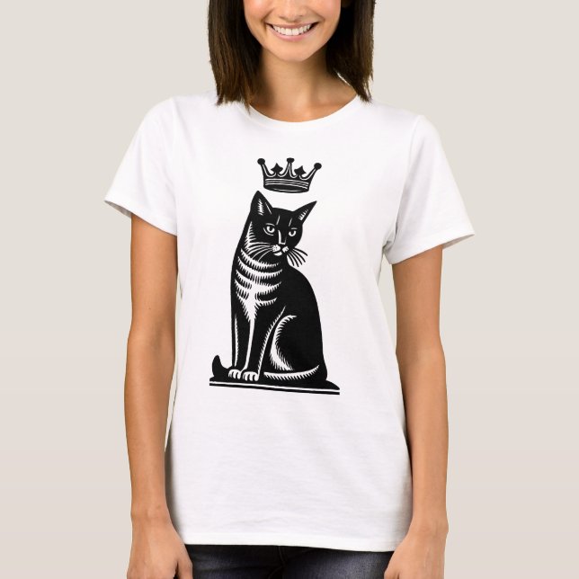 Edle Katzen-Holzschnitt-Optik T-Shirt (Vorderseite)