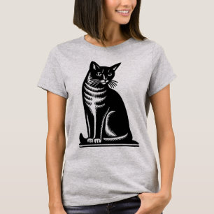 Edle Katzen-Holzschnitt-Optik T-Shirt