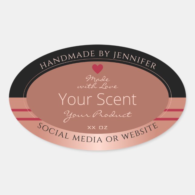 Edle Produktverpackungen Etiketten Braun und Rose  Ovaler Aufkleber (Vorderseite)