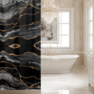 Edle schwarze graue goldene Marmor Kristall Geode Duschvorhang