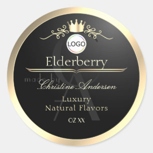 Edle schwarze Produktetikette mit goldenem Rahmen- Runder Aufkleber