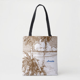 Edle Vintage-Strandgravur in brauner Tote-Tasche