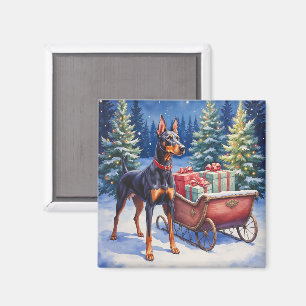Edler Dobermann bewacht Weihnachtsschlitten im Win Magnet