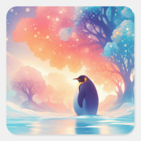 Edler Pinguin auf gefrorenem See mit magischem Wal