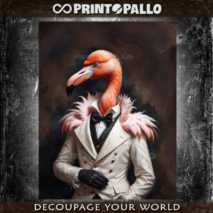 Edler viktorianischer Dandy-Flamingo in Fliege und Seidenpapier
