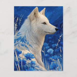 Edler Weißer Wolf im Kobaltblauen Garten Postkarte