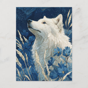 Edler Weißer Wolf im Mitternachtsblauen Garten Postkarte