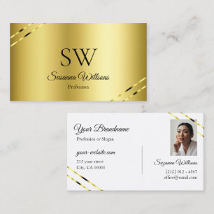 Edles Gold mit schimmernden Linien Monogramm und F Visitenkarte