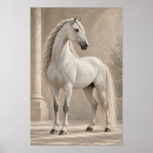 Edles klassisches Reiterporträt Weißes Pferd Wa Poster