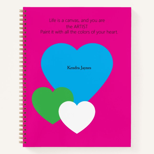 Edles rosa Notizbuch mit Herzen (Vorderseite)
