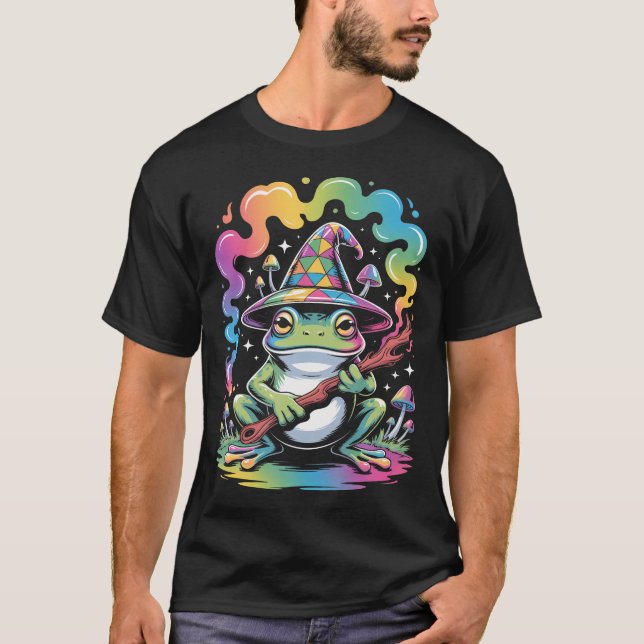 Edm Dj Psychedelic Party Rave Frog Wizard Mushroom T-Shirt (Vorderseite)