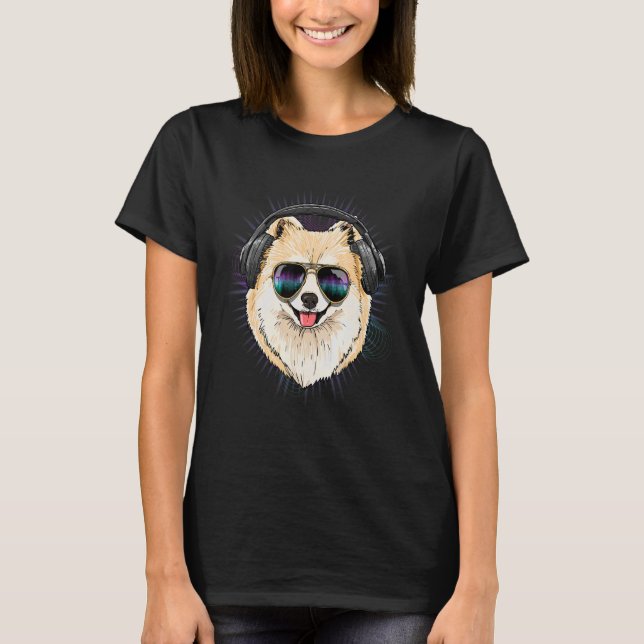 EDM House Music DJ Pomeranian Dog Music  Music Art T-Shirt (Vorderseite)