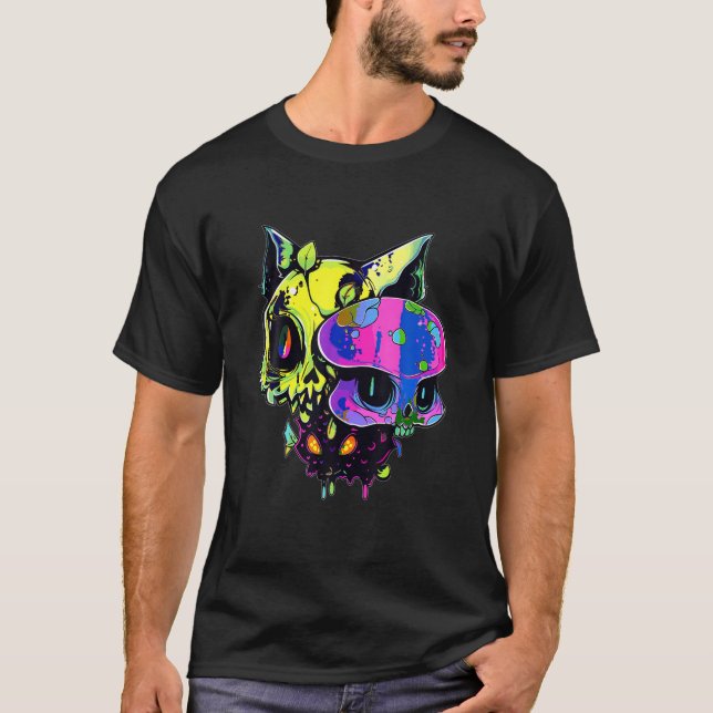 EDM Party Zombie Cat Psychedelic EDM Rave T-Shirt (Vorderseite)