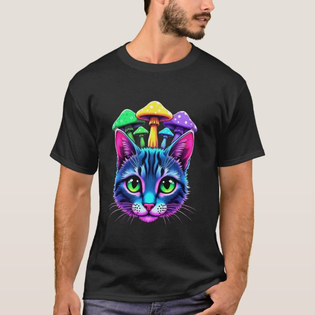 EDM Rave Trippy Cat Mushroom Psychedelic Festival T-Shirt (Vorderseite)