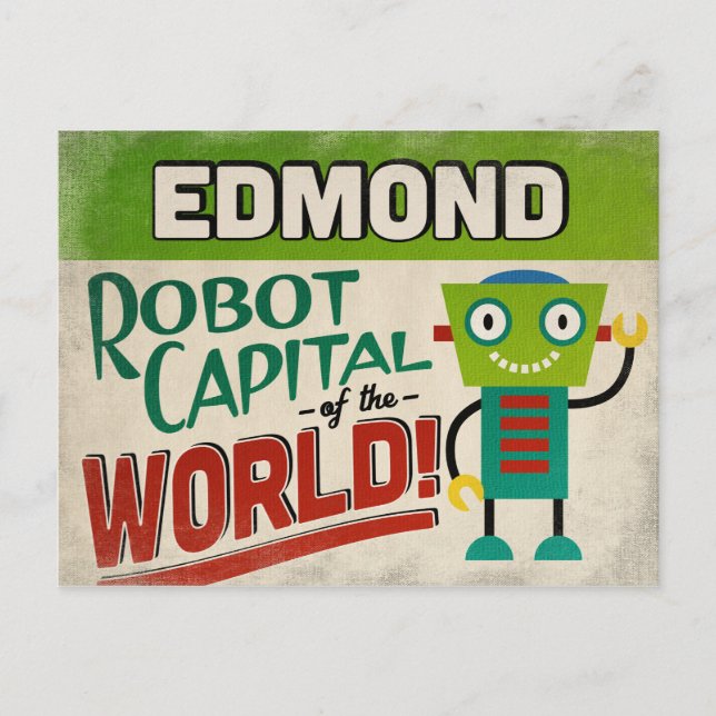 Edmond Oklahoma Robot - Funny Vintag Postkarte (Vorderseite)