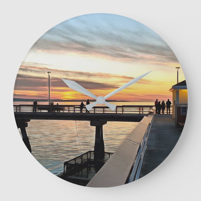 Edmonds Washington Pier bei Sunset Große Wanduhr (Vorderseite)