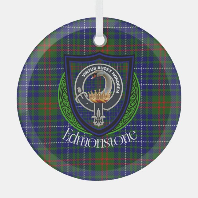 Edmonstone Scottish Clan Tartan & Crest Ornament Aus Glas (Vorderseite)
