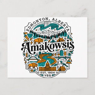 Edmonton Alberta Bison Flusslandschaft Illu Postkarte