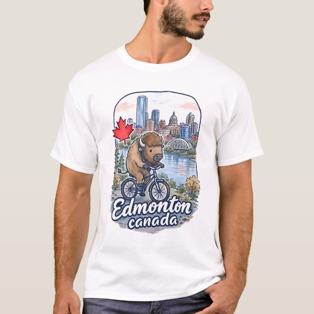 Edmonton Alberta Radfahren Süßer Bison T-Shirt (Vorderseite)