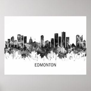 Edmonton Canada Skyline BW Poster