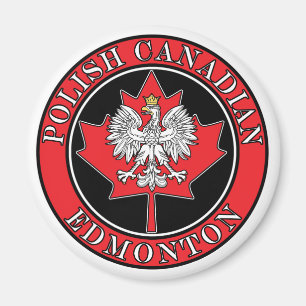 Edmonton Round Polish Canadian Leaf Magnet