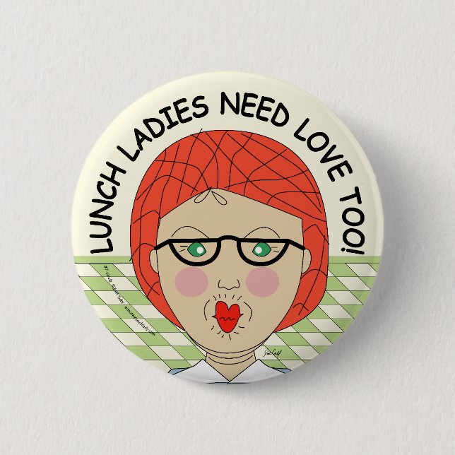 Edna The Lunch Lady Cartoon Pinback Button (Vorderseite)