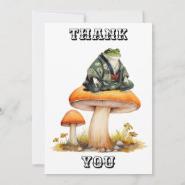 Edo-Ära-Charakterfrosch sitzend auf Pilz Dankeskarte