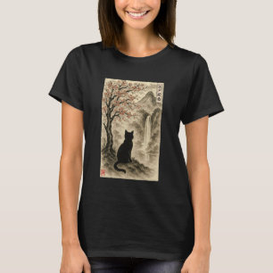 Edo-Malerei Sakura Japanische Landschaft Katze Uki T-Shirt