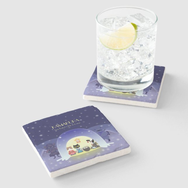 Edo-Nekos Snowy-Feier Steinuntersetzer (Seitenansicht)