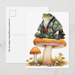 Edo-Zeit-Shogun-Frosch sitzt auf Pilz Postkarte