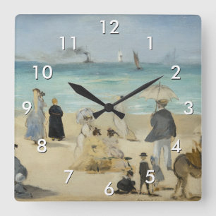 Edouard Manet - Am Strand, Boulogne-sur-Mer Quadratische Wanduhr