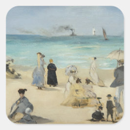 Edouard Manet - Am Strand von Boulogne-sur-Mer Quadratischer Aufkleber