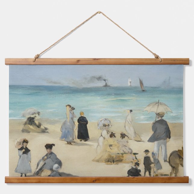 Edouard Manet - Am Strand von Boulogne-sur-Mer Wandteppich Mit Holzrahmen (Vorne)
