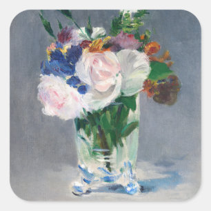 Edouard Manet - Blume in einer Kristallvase Quadratischer Aufkleber