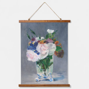Edouard Manet - Blumen in einer Kristallvase Wandteppich Mit Holzrahmen