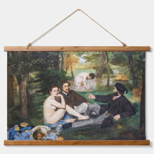 Edouard Manet - Das Frühstück im Freien Wandteppich Mit Holzrahmen