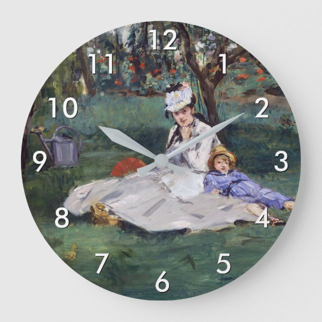 Edouard Manet - Die Familie Monet im Garten Große Wanduhr (Vorderseite)