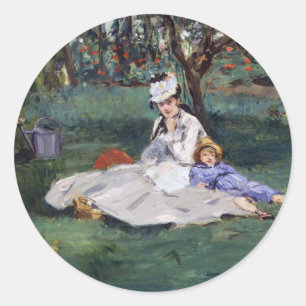 Edouard Manet - Die Familie Monet im Garten Runder Aufkleber